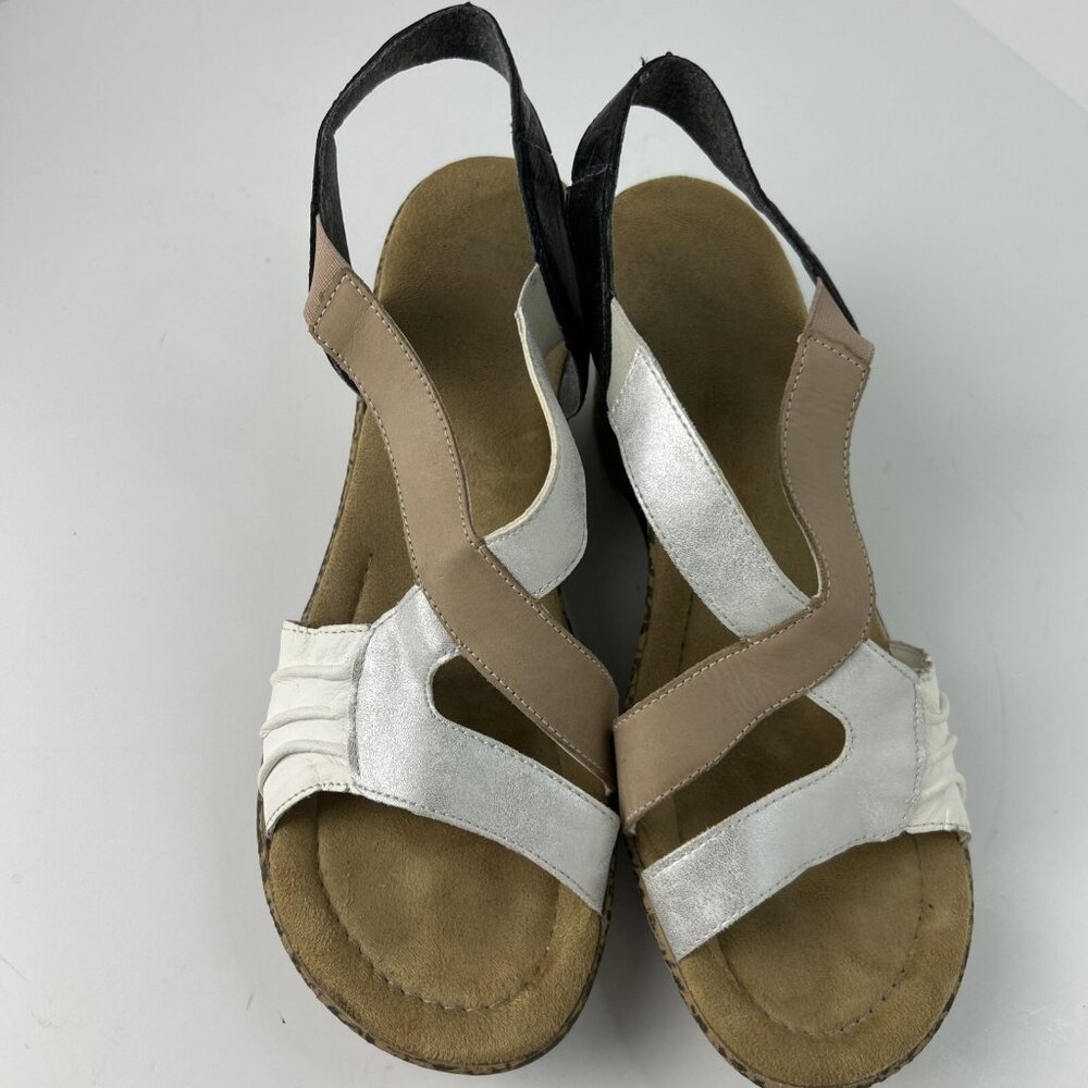Rieker Wedge Sandals Womens Sz 8.5 US /40 EU Shoes Slingback Cream White Leather - Picture 3 of 7